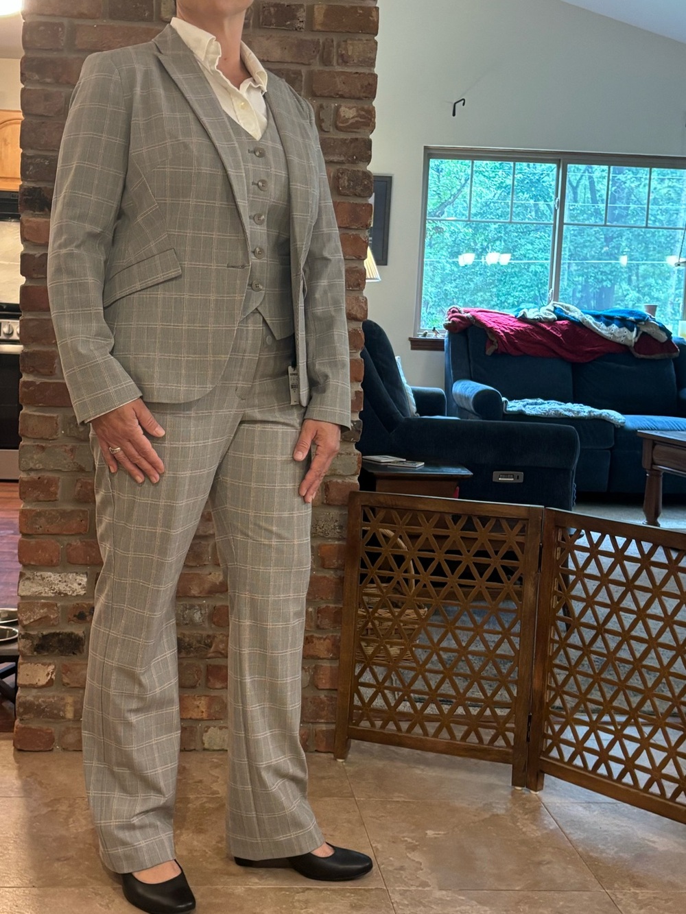 Express Light Gray Windowpane Blazer & Trousers